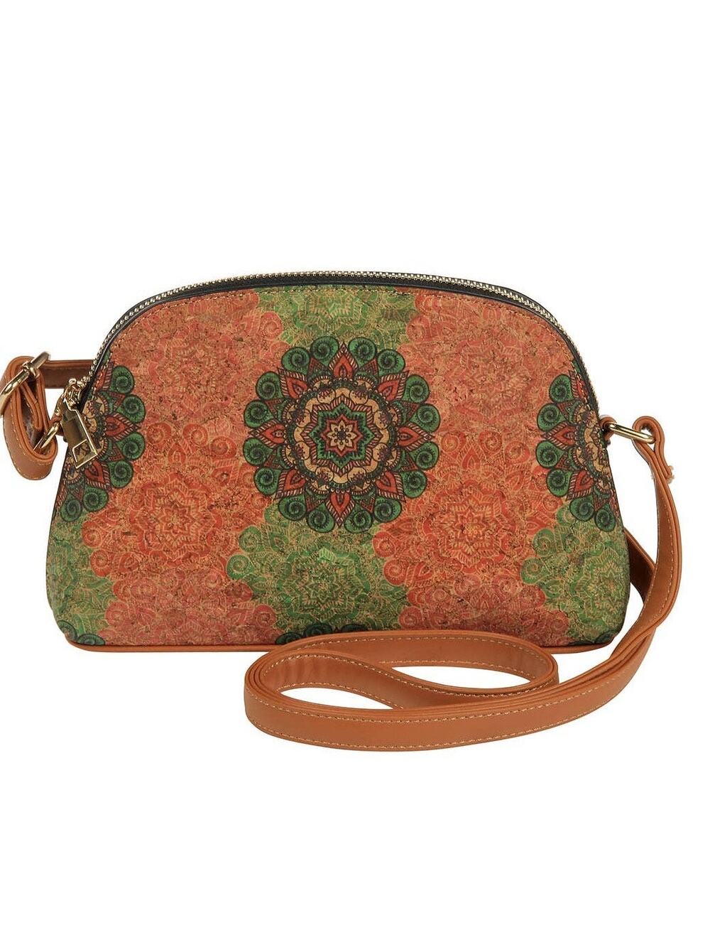 Floral Medallion Print Dome Cork Crossbody Bag – Eco-Friendly